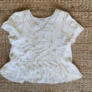 Hippie Rose White and Yellow Floral Blouse Peplum V-Neck